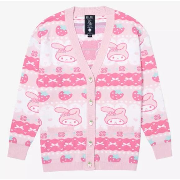 Box Lunch Sanrio My Melody Pink Strawberry Cardigan Sweater Size Small Hot Topic - Picture 1 of 12